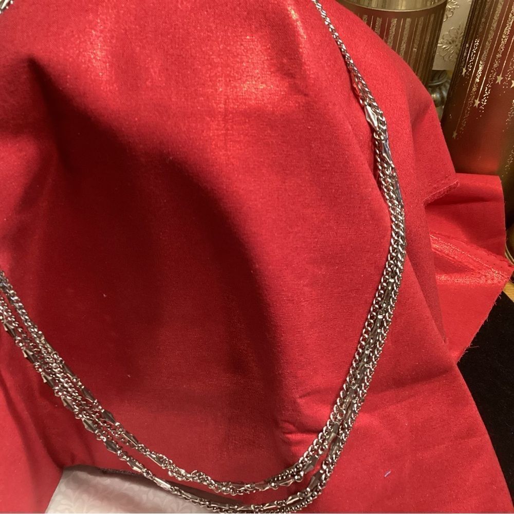 Shiny Double Chain Silvertone Long Necklace - Picture 7 of 9